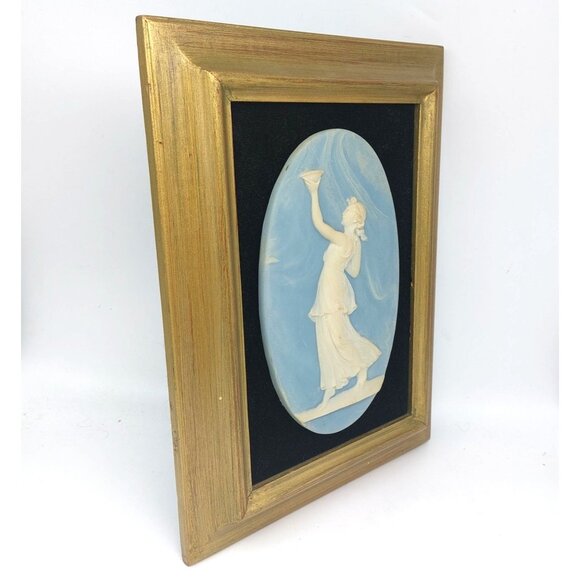 Vintage Victorian Woman Figure Holding Chalice Carved Stone Art Gilded Frame - Picture 3 of 4